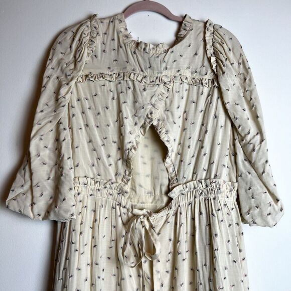 Munthe Curtis Dress Cream Floral Midi Ruffle NWT Sz 0 / XS - Picture 7 of 16